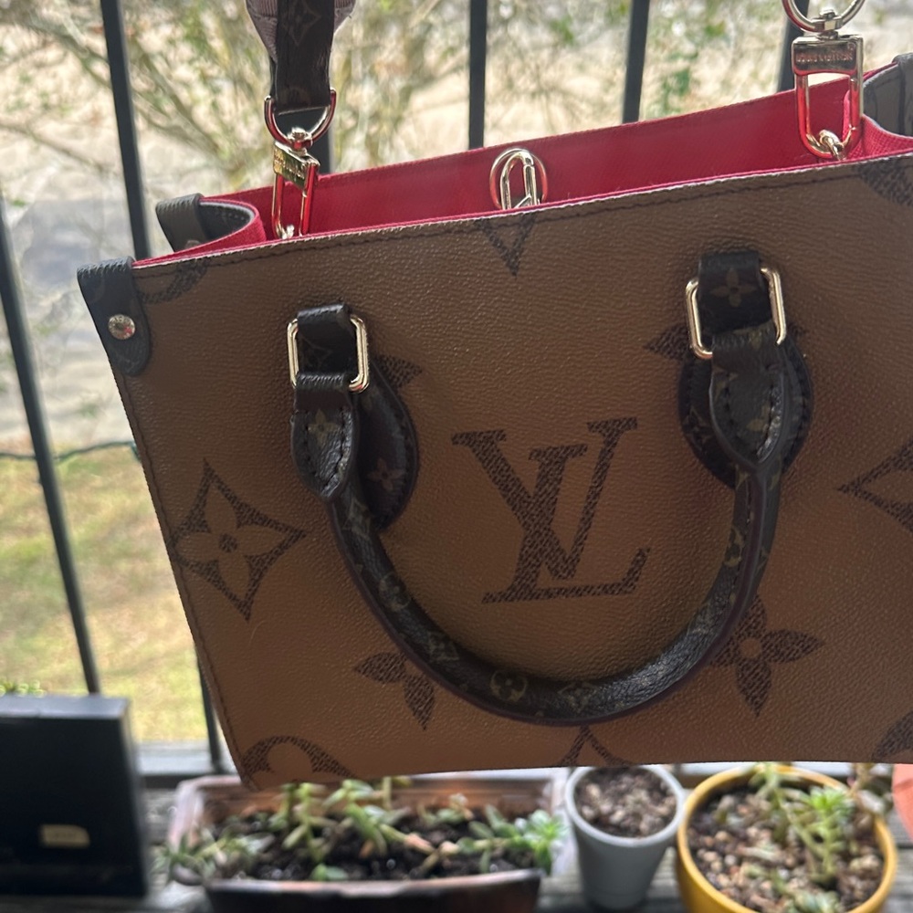 Louis Vuitton Brown and Red Monogram Tote - Picture 4 of 5